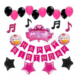 Ballon d'anniversaire rose et noir pour fille adulte décorations de fête de princesse pour bannière joyeux anniversaire