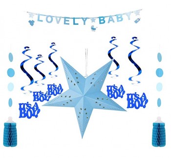 Baby boy a tema blu baby show party decoration adorabile baby letter banner, nido d'ape a spirale ragazzo decorazioni per bambini
