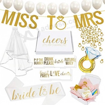 Bachelorette Party Decorations Kit Bridal Shower Supplies Cheers Gift Box: Veil & Bride-to-Be Sash Bridal Tattoo Collection Gold Ring