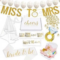 Kit di addobbi per addio al nubilato bridal shower forniture acclamazioni confezione regalo:Velo e sposa-A-Anello in oro da collezione sash sposa