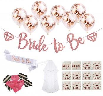 Bachelorette Party Dekorationen Kit Braut zu sein Banner Konfetti Ballons Tribe Flash Tattoos Schärpe Schleier Trinkspiele Brautdusche Hochzeit liefert