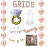 Bachelorette party supplies decoraciones nupciales de la ducha del oro color de rosa y kit de los favores con el anillo de la bandera del marco del velo de la tiara de los globos y