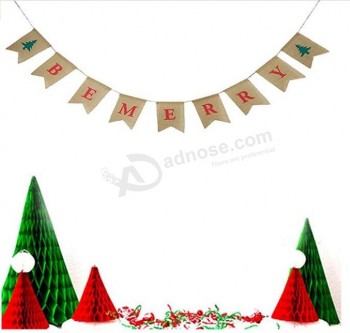 High Quality Burlap BE MERRY Letter Christmas Hanging Banner Swallowtail Flag Decoration Banner