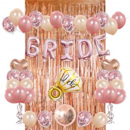 Rose goud folie rand gordijn 20 latex ballonnen 10 confetti ballon bruid en ring hart ronde mylar ballonnen voor vrijgezellenfeest bruids douche partij