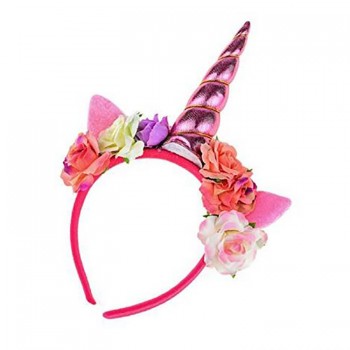 Bandeau de corne de licorne rose coiffe de couronne florale pour les accessoires de photo de fête à thème licorne
