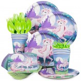 Unicornio fiesta de cumpleaños de fantasía vajilla de papel estándar