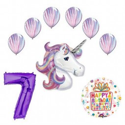独角兽和时尚玛瑙乳胶彩虹7岁生日派对气球装饰