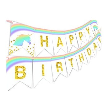 Unicornio tema feliz cumpleaños banner