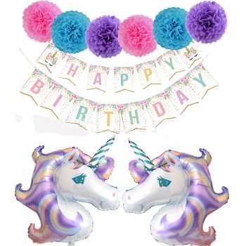 Unicornio banner fiesta de cumpleaños suministros para decoraciones de cumpleaños, decoraciones de tema de unicornio