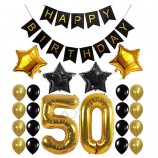 50Th BIRTHDAY DECORATIONS BALLOON BANNER-Feliz aniversário banner preto