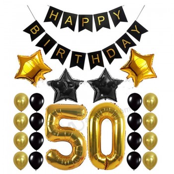 50th BIRTHDAY DECORATIONS BALLOON BANNER - Happy Birthday Black Banner