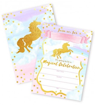 12 pcs Unicorn Invitations card double sided for birthday party