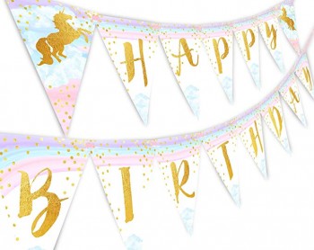 Unicornio tema feliz cumpleaños banner suministros para decoraciones de cumpleaños, feliz cumpleaños unicornio banner