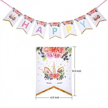 Bannière d'anniversaire de thème de licorne pour la fête de la licorne fournitures bannière de joyeux anniversaire pour la douche de bébé enfants drapeaux de dessin animé de parti 