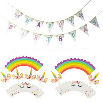 Décorations de cupcake bannière licorne licorne+Enveloppes kit fournitures pour la décoration de fête
