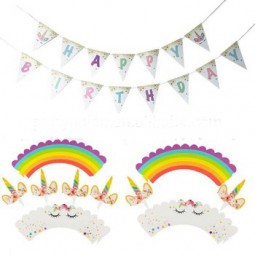 Unicorn Banner unicorn Cupcake Toppers + Wrappers KIT Supplies for Party Decoration