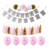 Banner pompons papel borla unicórnio tema aniversário kit decoração