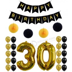 热卖30岁生日派对装饰套件-生日快乐黑色横幅