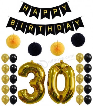 Hot Sale 30th Birthday Party Decorations Kit- Happy Birthday Black Banner