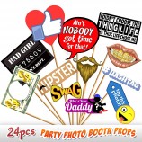 24ПК Party Photo Booth Props Novelty Dress Up Accessories Decorations for Birthday Parties Emoji Photo Booth Prop Hipster Bow Tie Social Media Like