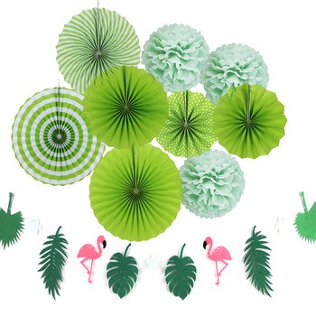 10Peças Hawaiian Party Decorations Paper Flower Balloon Summer Green Theme Party Decoration Supplie