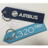 Ambos os lados logotipo bordado anel chave do avião para a promoção