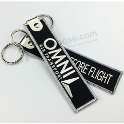 Black color mbroidery jacquard woven keychain custom