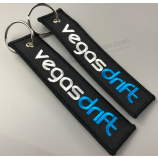 Branded Name Logo Twill Fabric Woven Tag Keychains for Sale