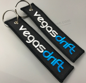 Branded Name Logo Twill Fabric Woven Tag Keychains for Sale