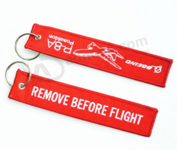 Custom logo fabric embroidery Key tag woven luggage keychain tag