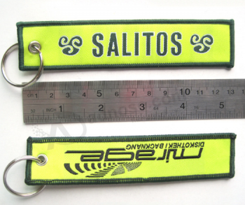Wholesale yellow polyester custom embroidered keychain