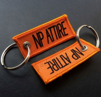 Embroidery Woven Polyester Fabric Keychain Keyring