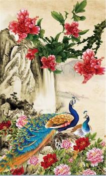 Pintura de la pared del diseño de la peonía del pavo real de la alta calidad b129 pintura de la decoración impresión del arte
