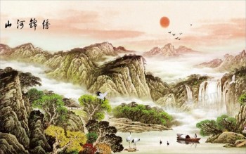 B140 die Sonne steigt im Osten, chinesische Großhandelslieferanten Wand Dekor Tinte waschen Malerei
