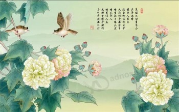 B150 Hibiscus Flowers Bloom Chinese Decorative Painting Top Quality Room Decor Painting