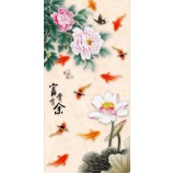 B157 kunst aan de muur bloem inkt schilderij gedrukte pioenvis en lotus decor foto