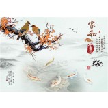 B160 pruimenbloesem vogels en vissen chinese inkt schilderij voor woonkamer huis wanddecoratie