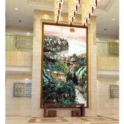 B172风景古村落山水墨画客厅玄关壁画