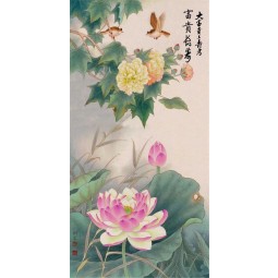 B178 peinture chinoise fleur et oiseau lotus peinture à l'encre murale porche