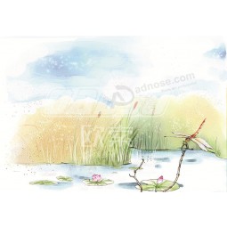 A055 Handabdruck Libelle Landschaft Tuschmalerei TV Hintergrund Dekor