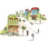 A121 urbain hommes et femmes paysage de rue peinture murale décor