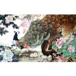 B190 paon et pivoine photo tv fond peintures murales, salon et canapé peintures décoratives