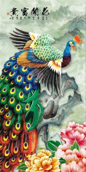 B191牡丹の花と孔雀装飾絵画の墨塗り