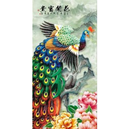 Flores de la peonía b191 y pintura decorativa de la pintura del pavo real