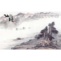 B169 klassische Tinte und waschen Landschaftsmalerei Digitaldruck benutzerdefinierte Stoffmalerei