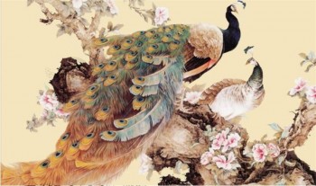 B218 Chinese InK Painting Peacock TV Background Wall