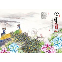 B220 peacock peony ink ink tv mural de fondo