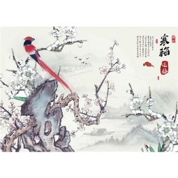 B233梅花风景水彩画电视背景装饰