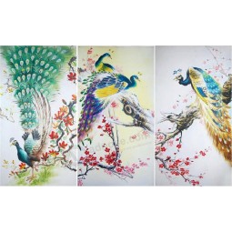 B221孔雀水墨画为房子酒店装饰用门廊壁画