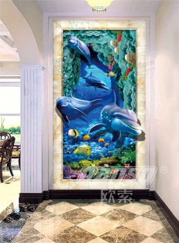 A241海豚海洋世界3d墙壁艺术绘画门廊壁画